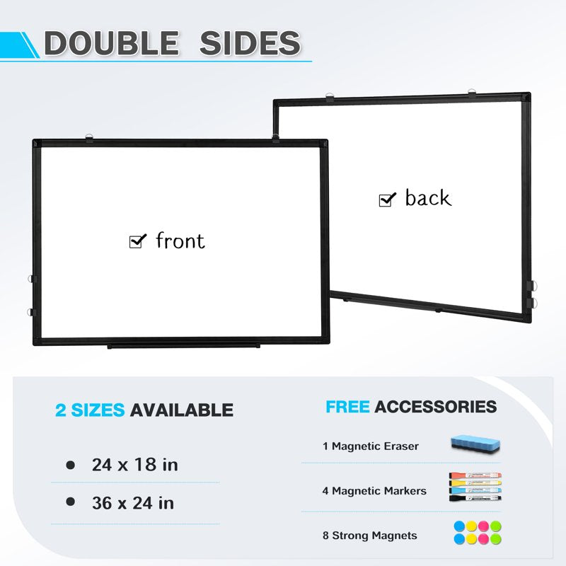 Magnetic Double-Sided Whiteboard 24x18 Inch for Office Home Classroom