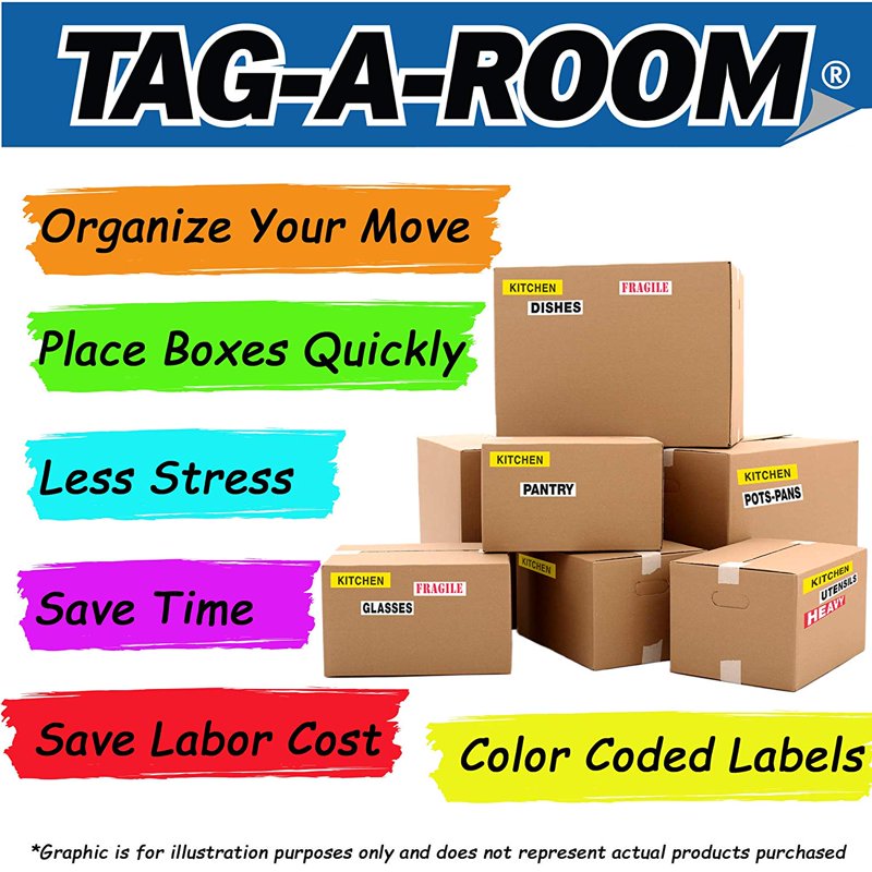 Color Coded Moving Box Labels Set - 800 Count Home Organization Pack