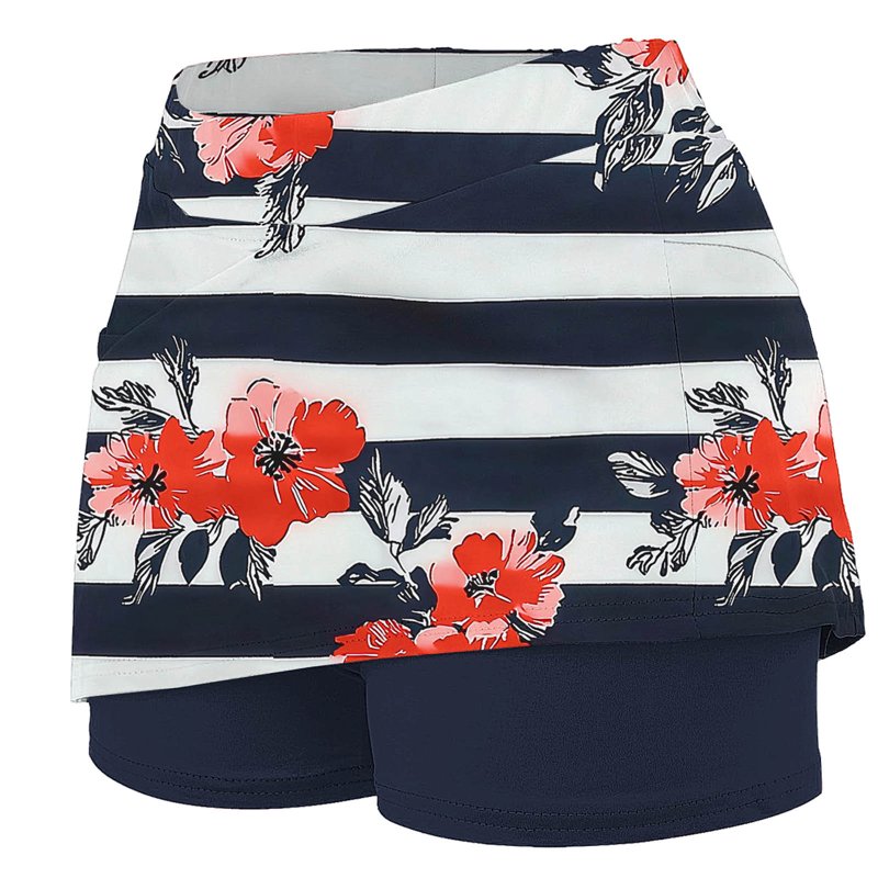 Women's High-Waisted Yoga Shorts with Pockets and Floral Print - Plus Size Summer Sports Skorts