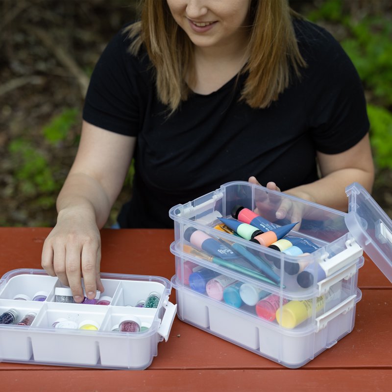 Stackable Craft Organizer Box - Clear 4-Tier Plastic Storage for Art Supplies