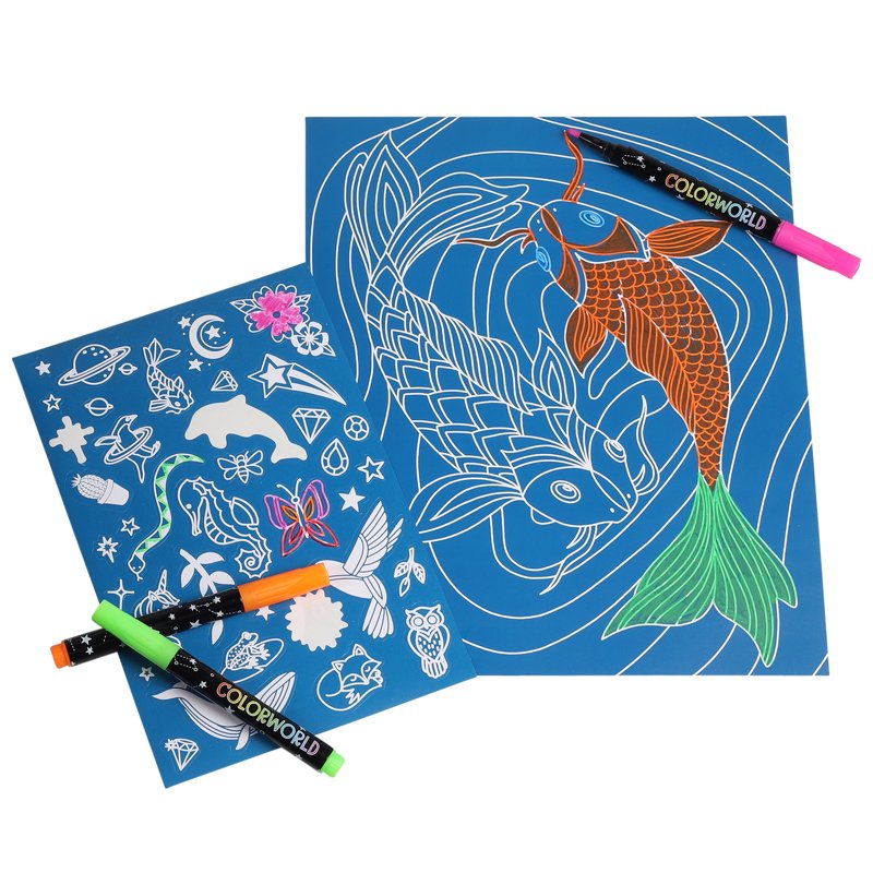 ColorWorld Chalk Art Kit with Glitter Stickers & Coloring Pages - Kids Creative Craft Set