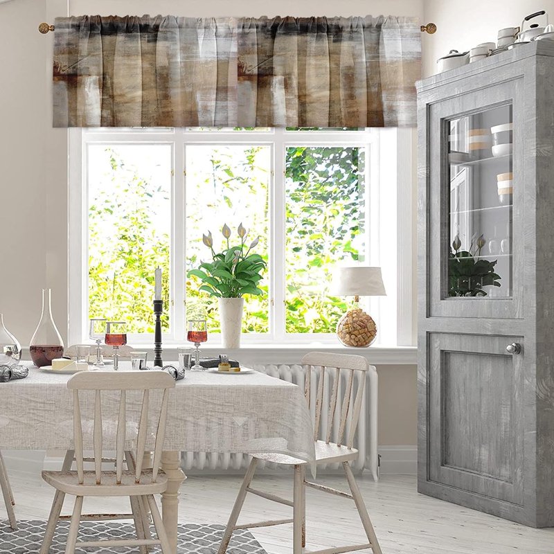 Modern Abstract Window Valances - 2 Pack, Adjustable 18x52 Inch Curtains for Living Room & Kitchen