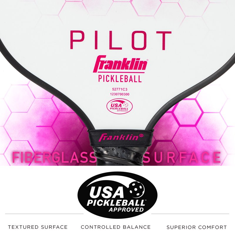 Franklin Pilot Pickleball Paddle - White/Pink, USAPA Approved, 7.7-8.2 oz