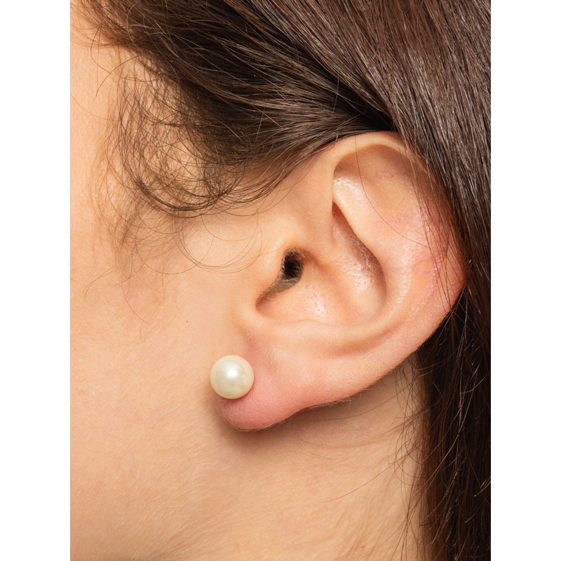 Simulated Pearl & Cubic Zirconia Stud Earrings Set in Silver Plate - 5 Pairs
