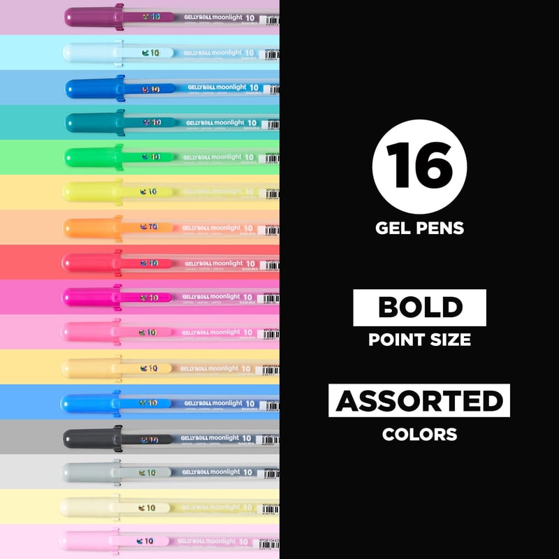 Sakura Gelly Roll Moonlight Gel Pens 16 Pack - Bold Point, Assorted Bright Ink for Journaling & Art