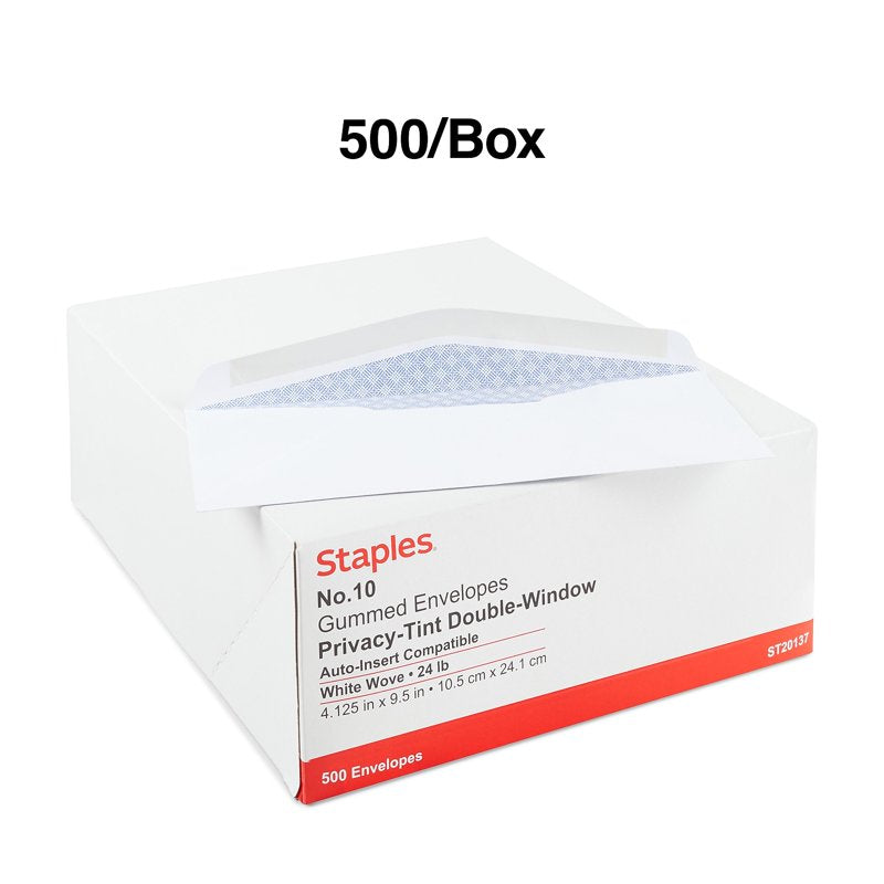 Business Envelopes #10 Double-Window Security-Tint White Gummed Closure Pack