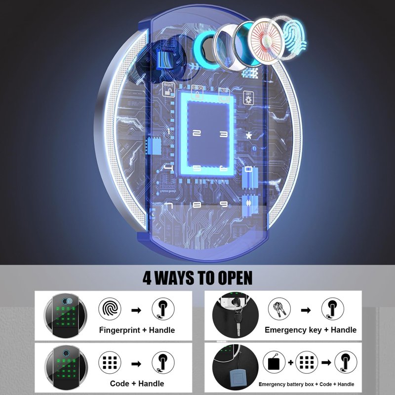 Home Gun Safe with Fingerprint & Key Lock, Adjustable Shelf, Alarm System