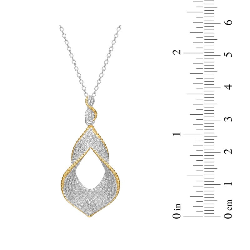 Dramatic Drop Pendant Necklace with Diamond Accents - Two-Tone Gold & Rhodium, Gift-Ready