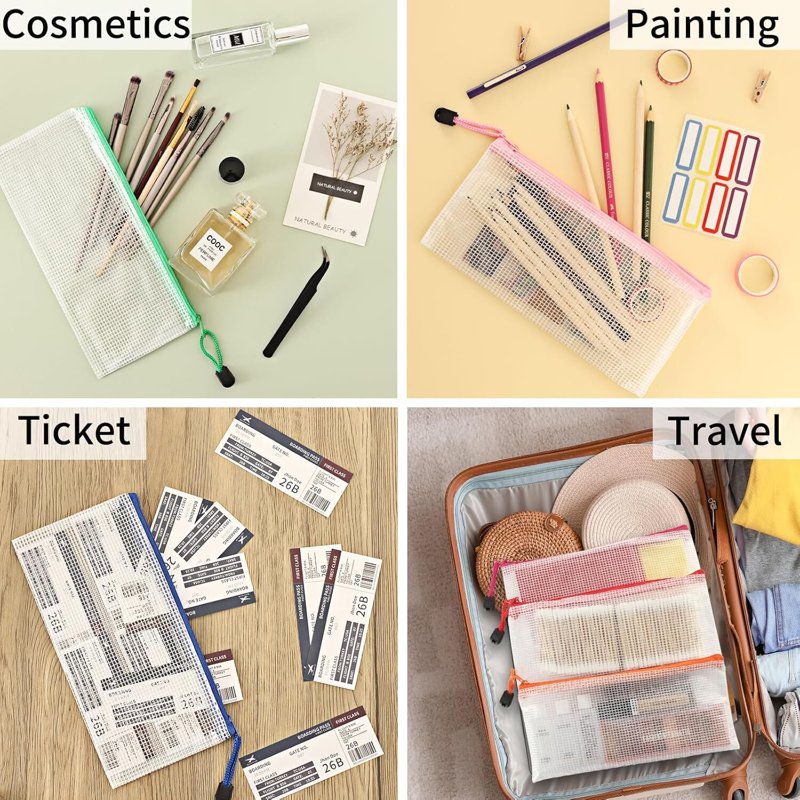 Mesh Zipper Pouch Bags Bulk Set for Organization - Waterproof & Transparent