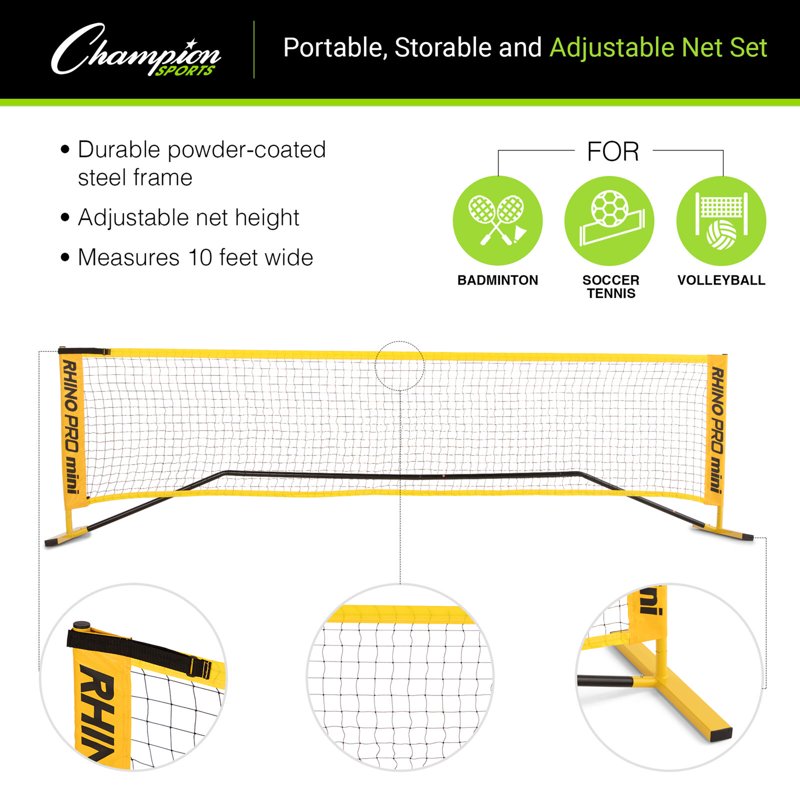 Portable Racquet Sport Net for Volleyball, Tennis, Pickleball & Badminton - 10ft Adjustable