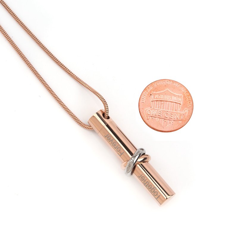 Rose Gold Memorial Necklace with Cylinder Ashes Container - Discreet Cremation Jewelry
