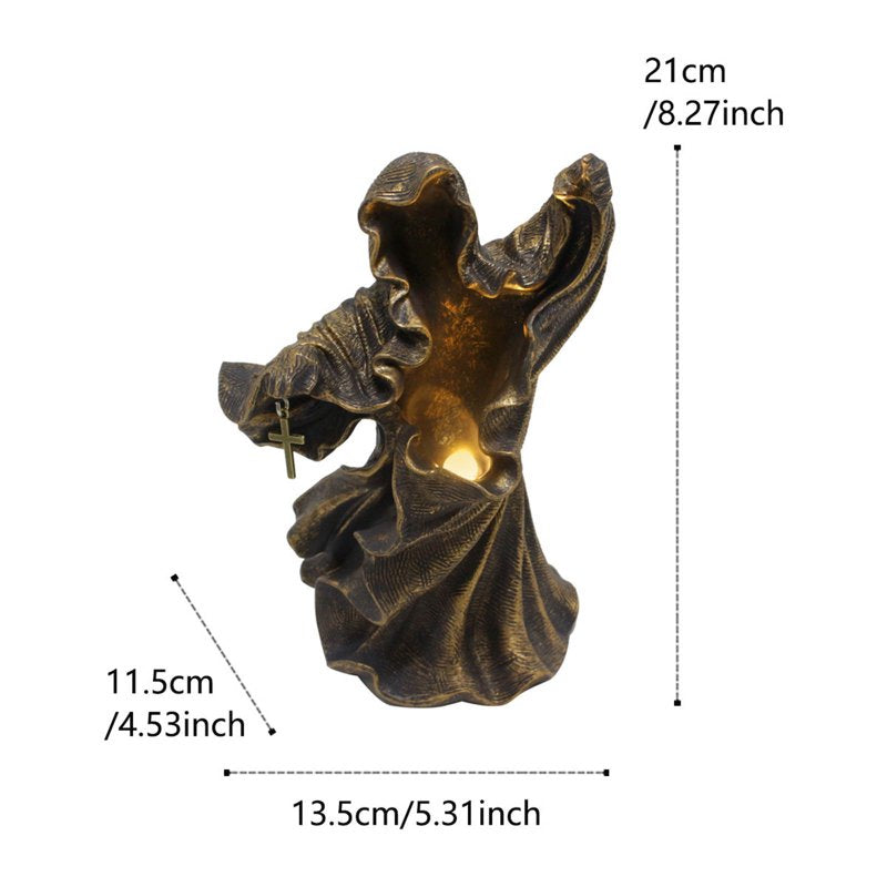 Faceless Ghost Sculpture with LED Lighting Halloween Garden Decor - Spooky Outdoor Statue