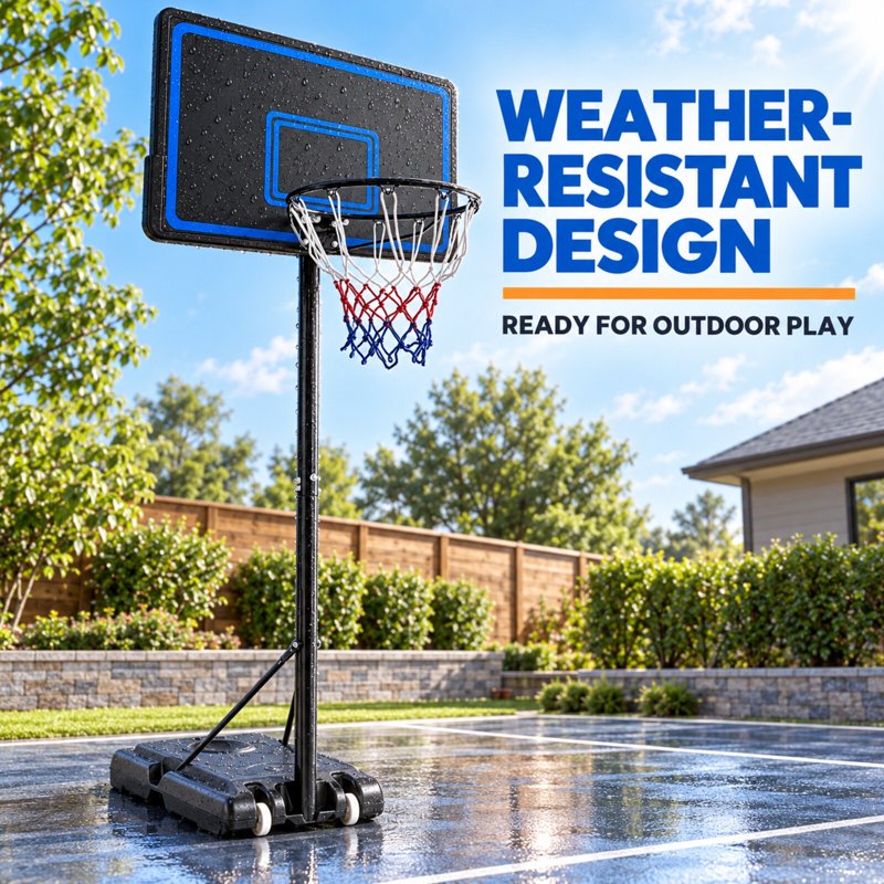Weatherproof Portable Basketball System with Adjustable Height and Impact-Resistant Backboard