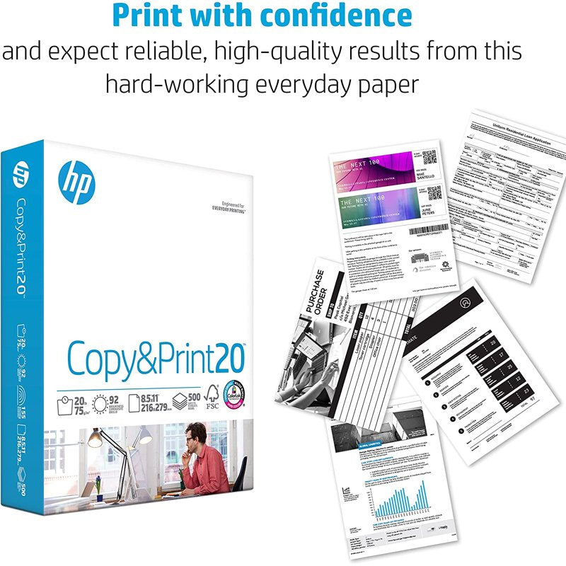 HP 20lb Printer Paper, 8.5x11 Inches, 8 Reams, 4,000 Sheets for Office & Home Use