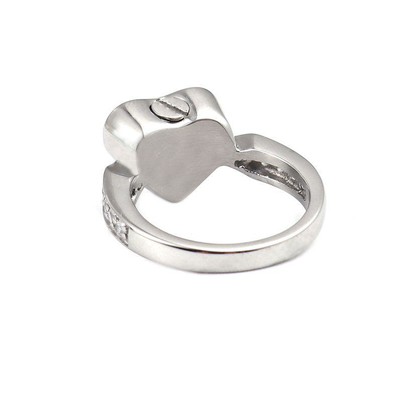 Heart Rhinestone Cremation Ring Jewelry Stainless Steel Memorial Keepsake with Urn and Box