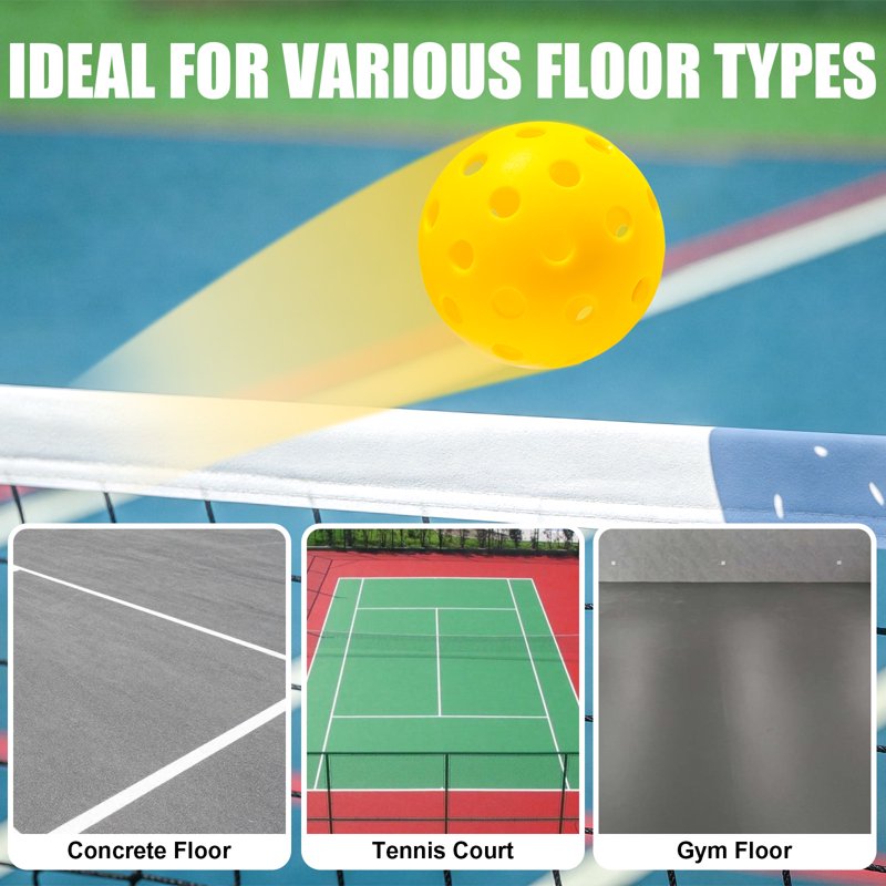 Pickleball Balls 6-Pack Outdoor, 74mm 26g | 40-Hole High Durability Yellow Set