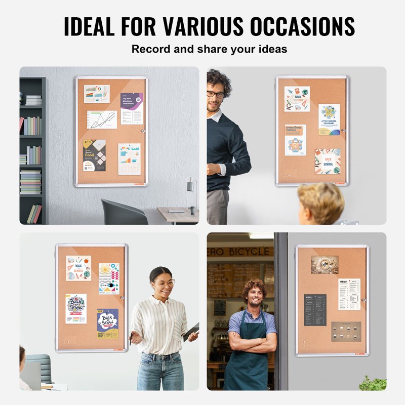 Lockable Enclosed Cork Board 36x24 Inches with Aluminum Frame for Office Home School