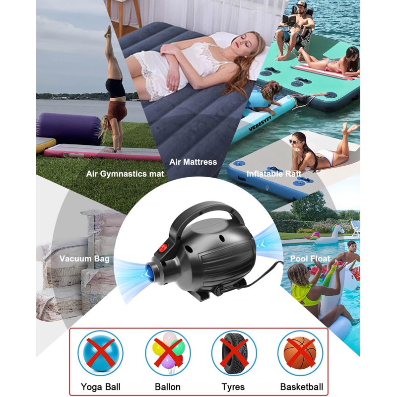 600W Portable Electric Air Pump for Inflatables - Quick-Fill Inflator & Deflator with Nozzles