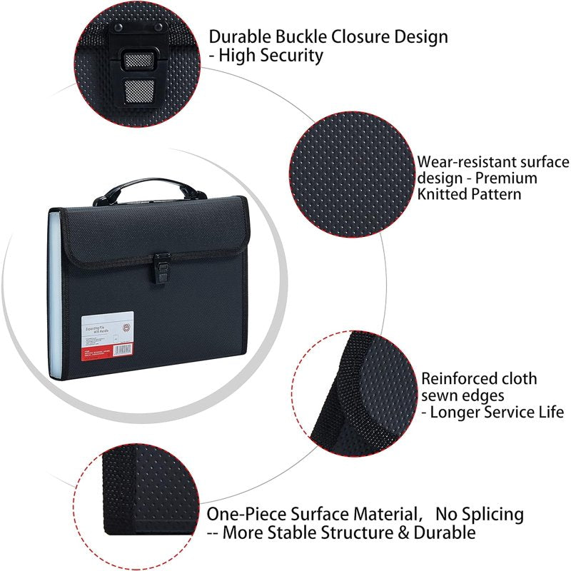 Fostbeen Legal Size 13-Pocket Accordion File Organizer - Expanding File Folder with Handle (Variation: Black-2)