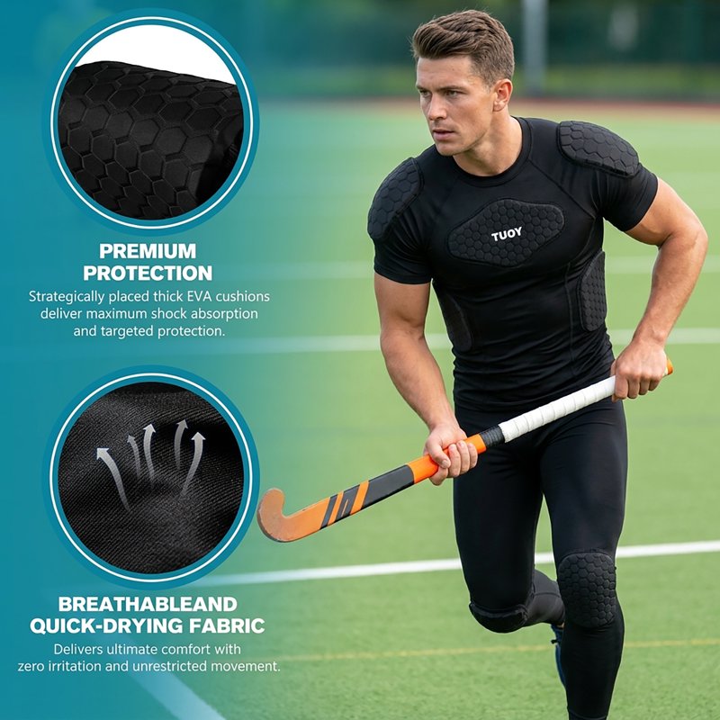 Men's Padded Compression Chest Protector Shirt - Impact-Absorbing Sports Armor