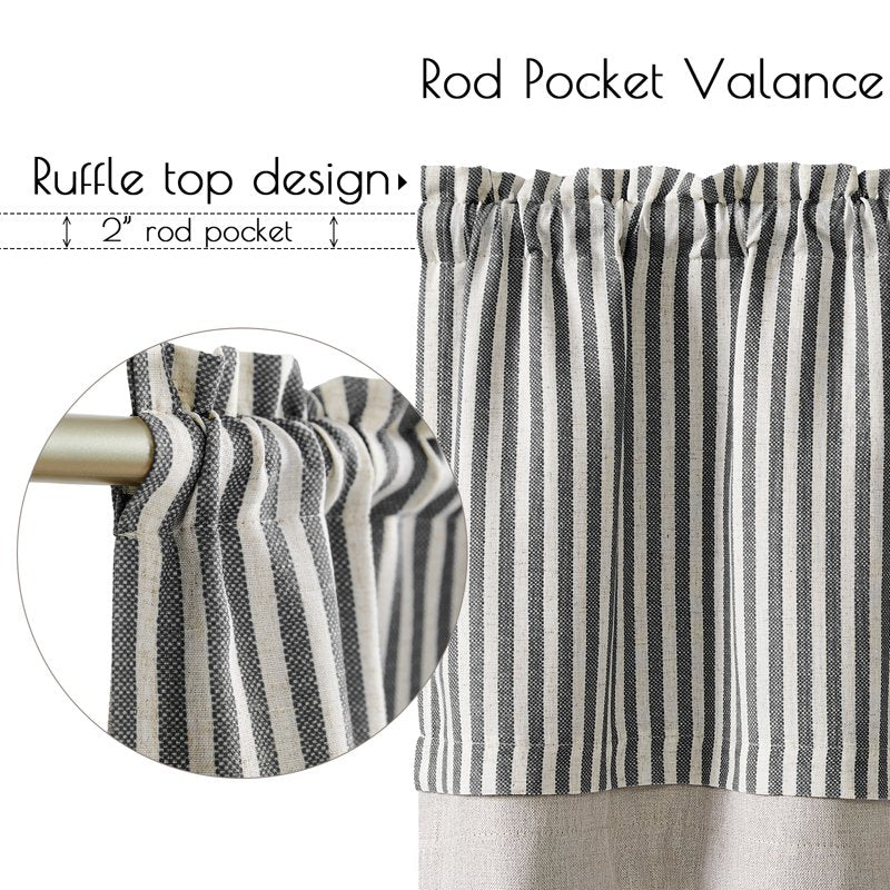 Blackout Kitchen Valance 50x18 Inch Double Layer Stripe Window Curtain - Rustic Home Decor