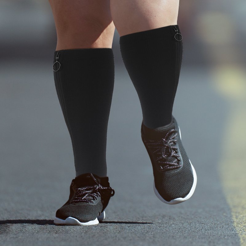 Plus Size Zipper Compression Socks 20-30mmHg Knee High Support Stockings