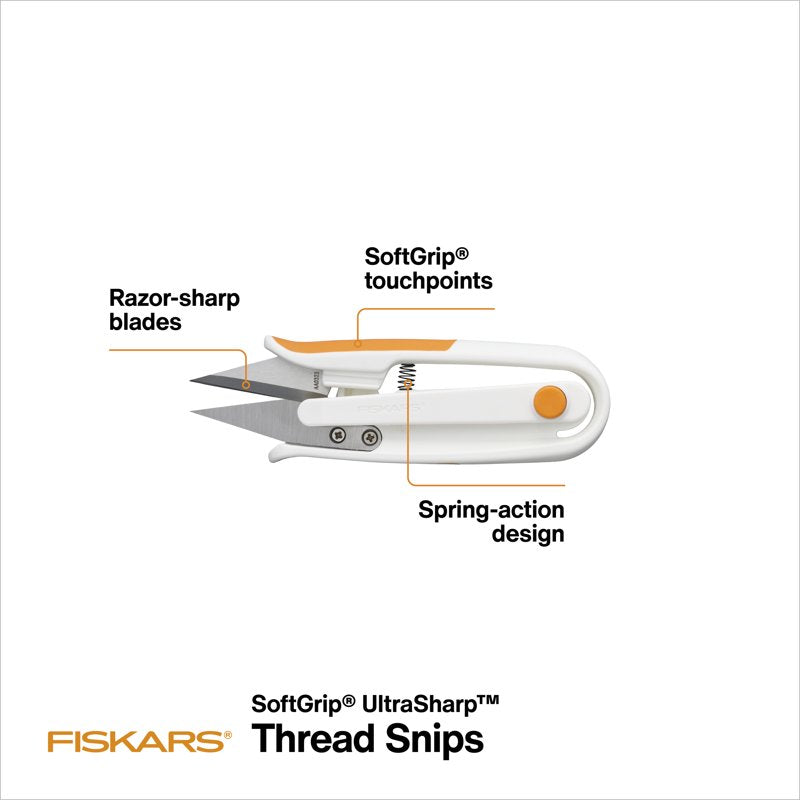 (2 Pack) Fiskars 5" Thread Snips - Ambidextrous Stainless Steel Craft Scissors