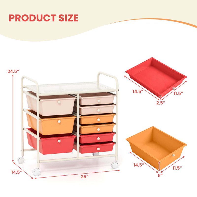 Multi-Use 9-Drawer Rolling Storage Cart with Lockable Casters - Utility & Organization