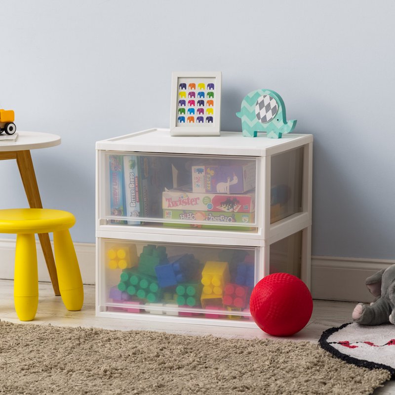 Stackable Plastic Storage Drawers with Clear Doors - Multiple Sizes and Pack Options