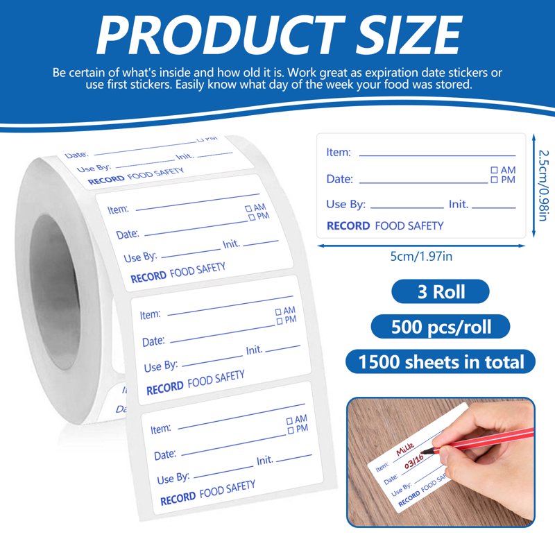 Removable Food Labels Tape 1500 Pcs Waterproof Freezer Labels for Containers