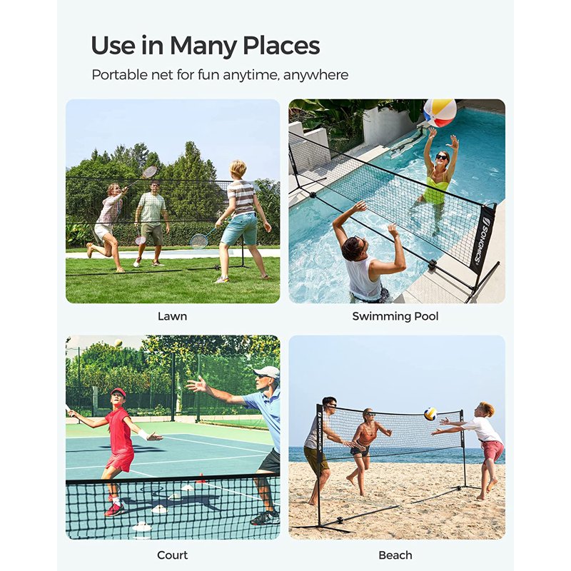 SONGMICS 16.5 ft Badminton Net - Height Adjustable, Foldable with Poles (Variation: 16.5 ft, Black)