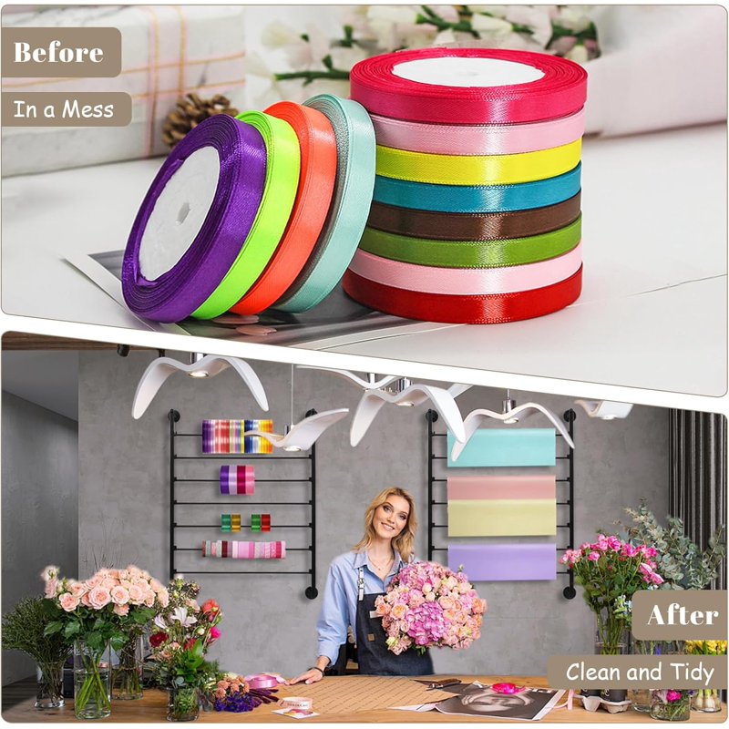 7 Tier Wall-Mounted Ribbon Storage Rack Metal Organizer for Crafts & Retail