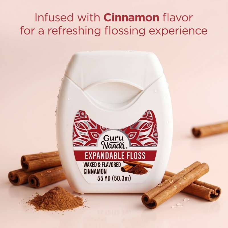 Dental Floss - Expandable Waxed Floss with Cinnamon Flavor, 55 Yards