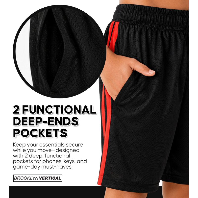 Men's 5-Pack Athletic Basketball Shorts with Pockets & Drawstring - Performance Activewear