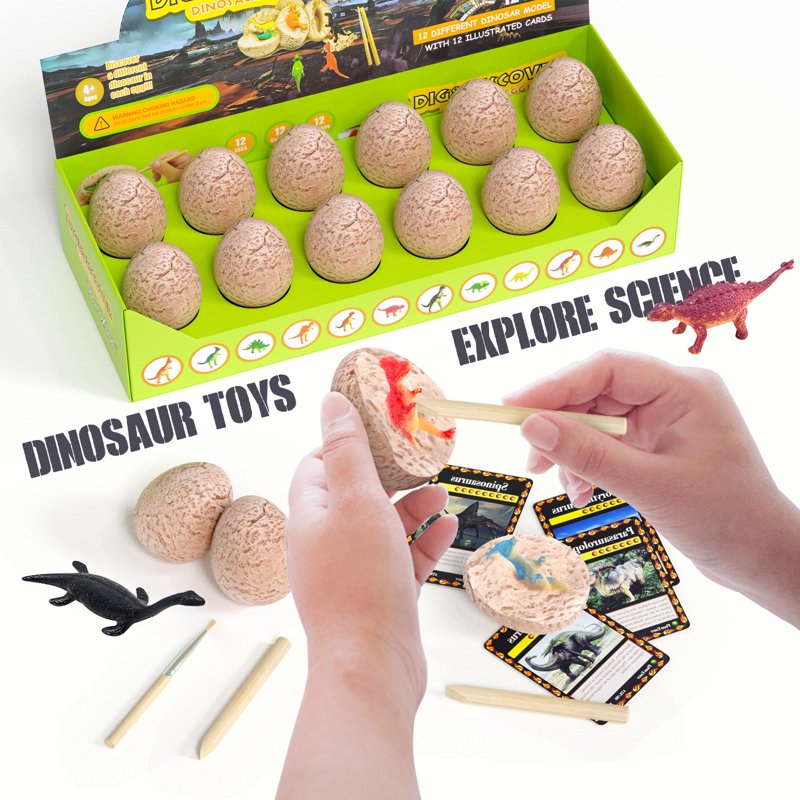 Dinosaur Egg Dig Kit for Kids - Excavation Science STEM Toy with 12 Dinosaur Eggs and Learning Cards