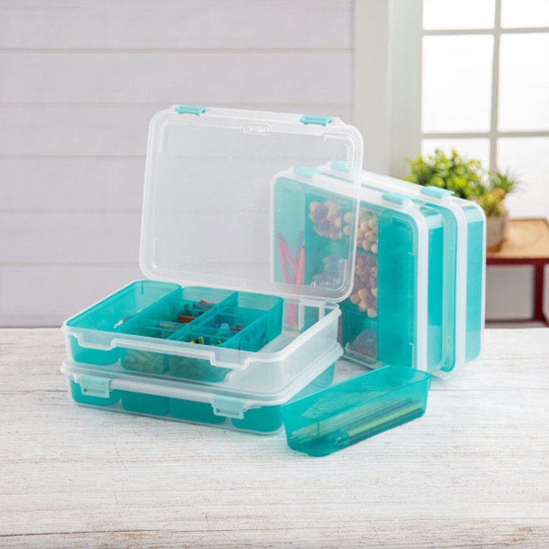 Stackable Plastic Storage Bins with Dividers - Multi-Purpose Organizers