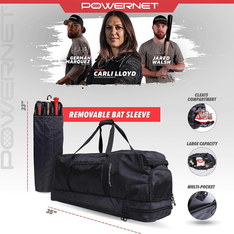 Baseball Bat Duffle Bag with Removable Bat Sleeve & Ventilated Cleat Compartment