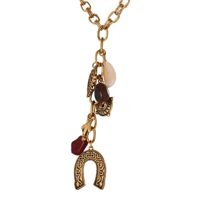 Horseshoe Western Charm Necklace with 18" Chain and 3" Extender - Gold Tone Jewelry