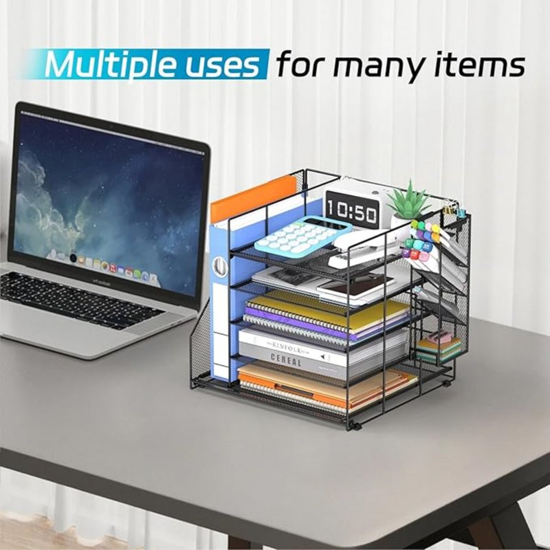 5-Tier Desk Organizer with Pen and Magazine Holders for Office & Home