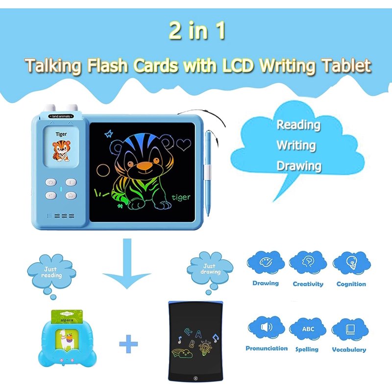 Educational LCD Writing Tablet with Flash Cards for Toddlers Ages 3-6 - Doodle & Learning Toy