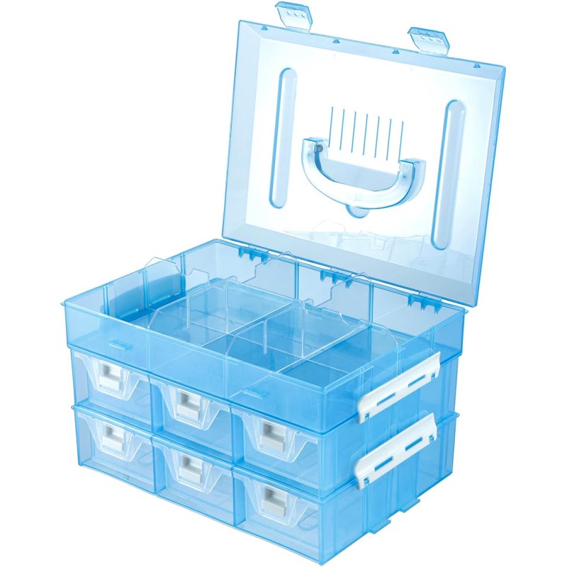 Sky Blue Craft Storage Organizer Case with 24 Adjustable Compartments & 6 Drawers
