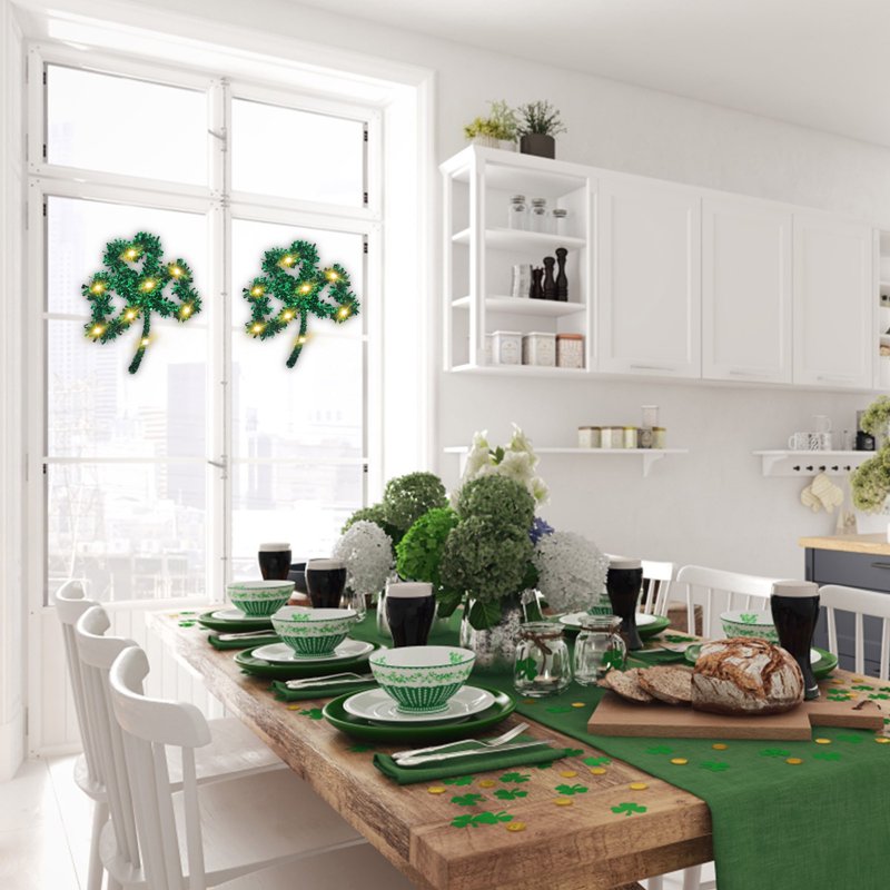 St Patrick's Day Tinsel Garland, Green Shamrock Decor for Indoor Outdoor Festivities
