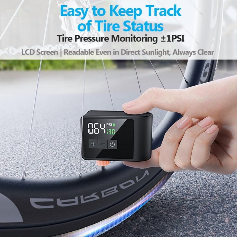 Portable Electric Bike Pump 120 PSI with Digital Gauge & USB-C Rechargeable