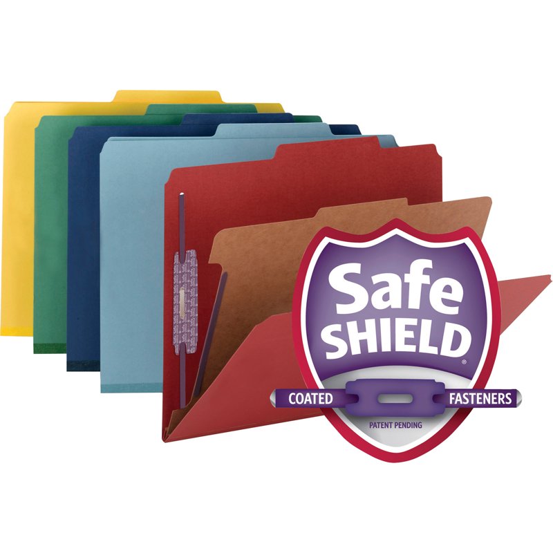 Pressboard Legal Classification Folders with SafeSHIELD Fasteners - Bright Red, 10/Box