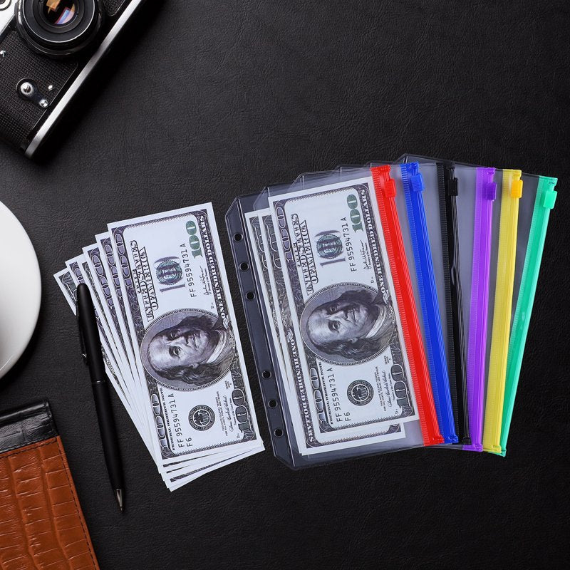 A6 Waterproof Zipper Binder Pockets - Multicolor Organizers for 6-Ring Notebooks, 12 Pack