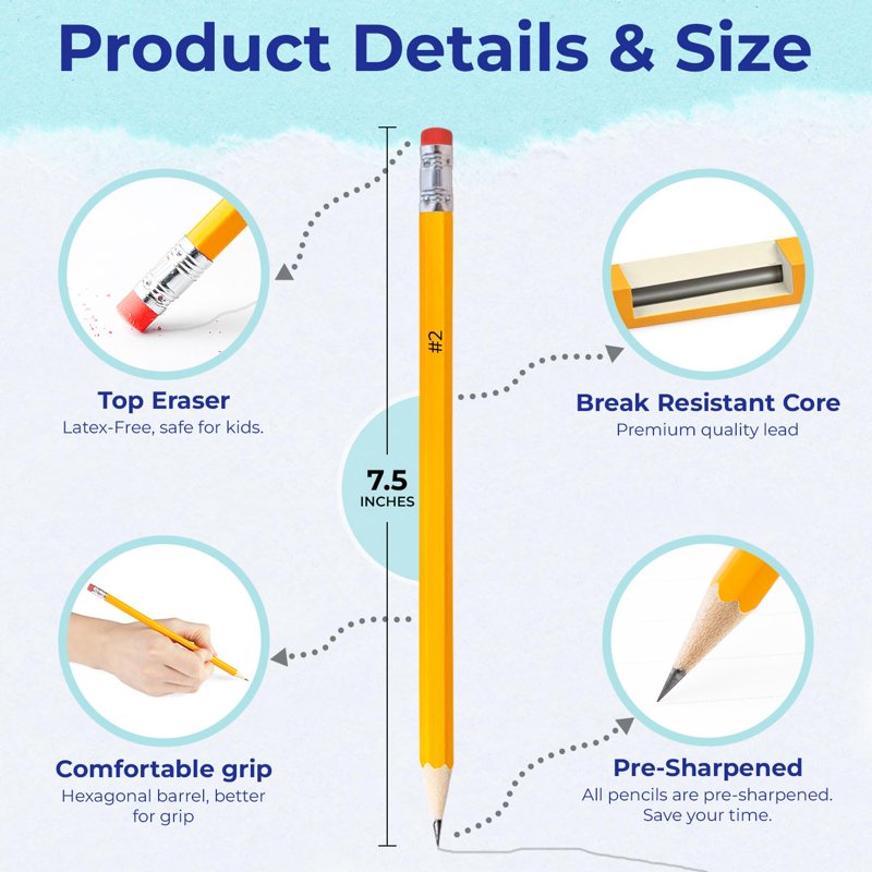 Bulk Pack of Pre-Sharpened #2 HB Pencils for Classroom & Office - Multiple Quantities