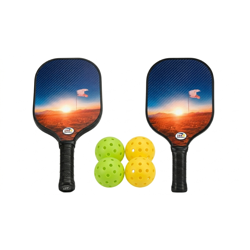 Carbon Fiber Pickleball Set - 2 Paddles + 4 Balls, Desert Sunset Design