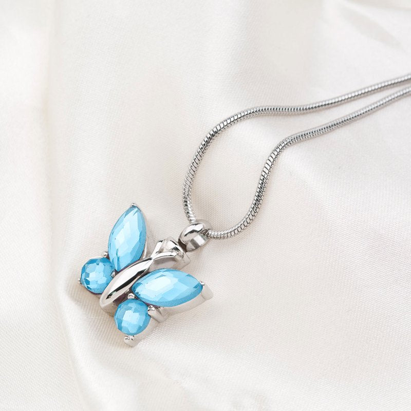 Women's Cremation Necklace with Butterfly Pendant and Free Fill Kit - Memorial Jewelry