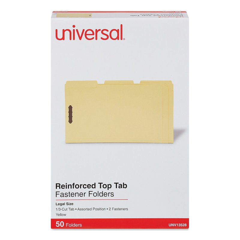 Legal Size Reinforced Top Tab Folder with Fasteners - Yellow, 50 Pack
