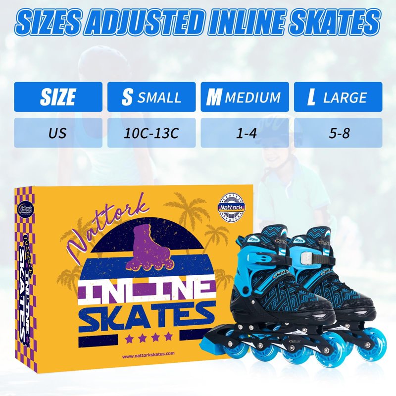 Adjustable Kids Inline Skates with Light-Up Wheels for Beginners - Blue